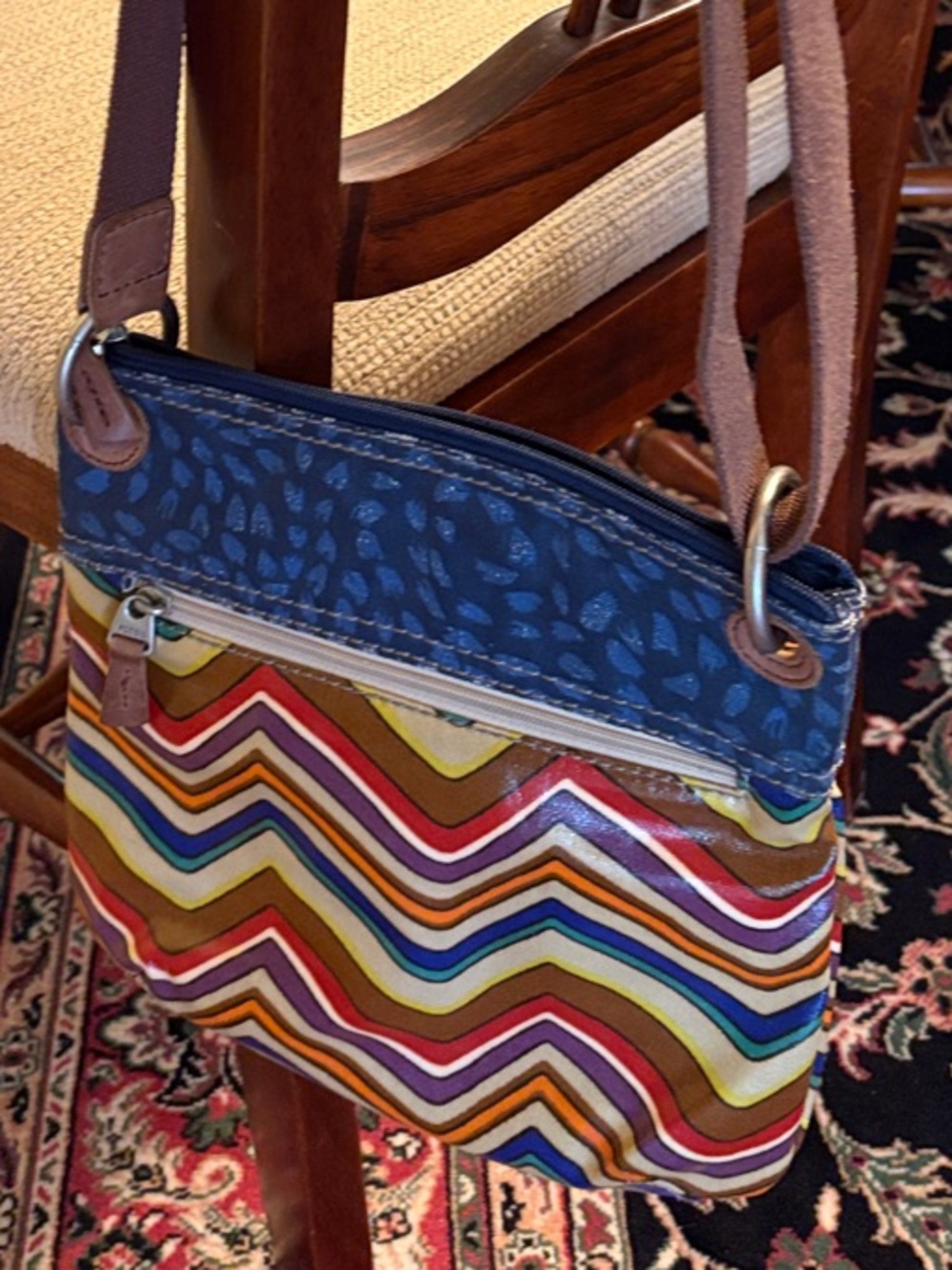 Fossil Multicolor Chevron Crossbody with Navy Top
